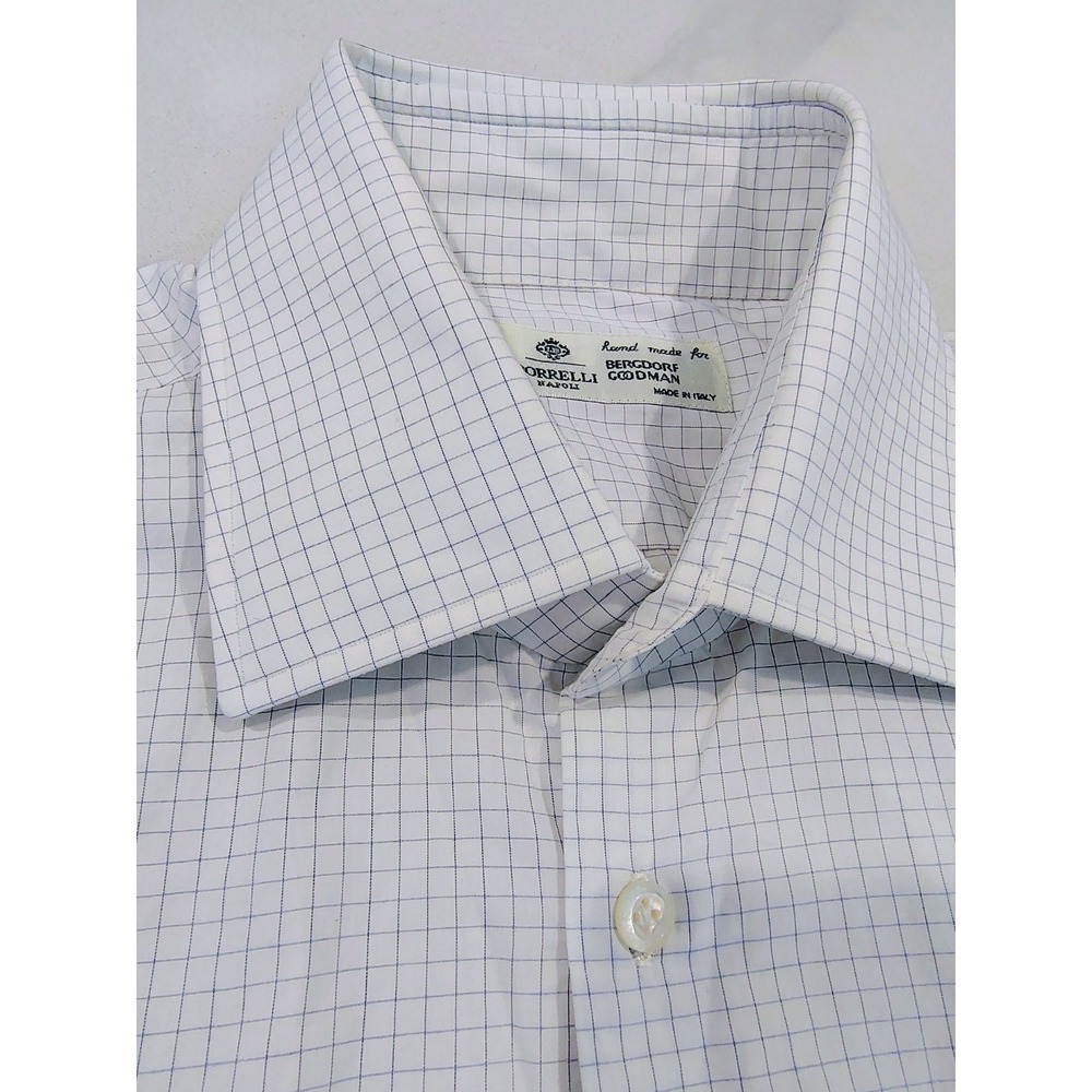 Borrelli Napoli French Cuffs Dress Shirt Mens Plaid 16 Made In Italy - Picture 2 of 13